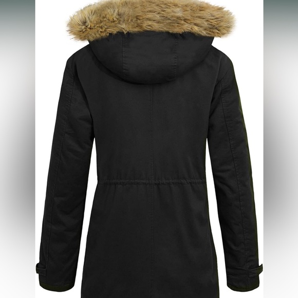 CHERFLY WINTER FLEECE LINED With Faux FUR TRIM HOOD PUFFER COAT JACKET BLACK MED - Picture 2 of 8